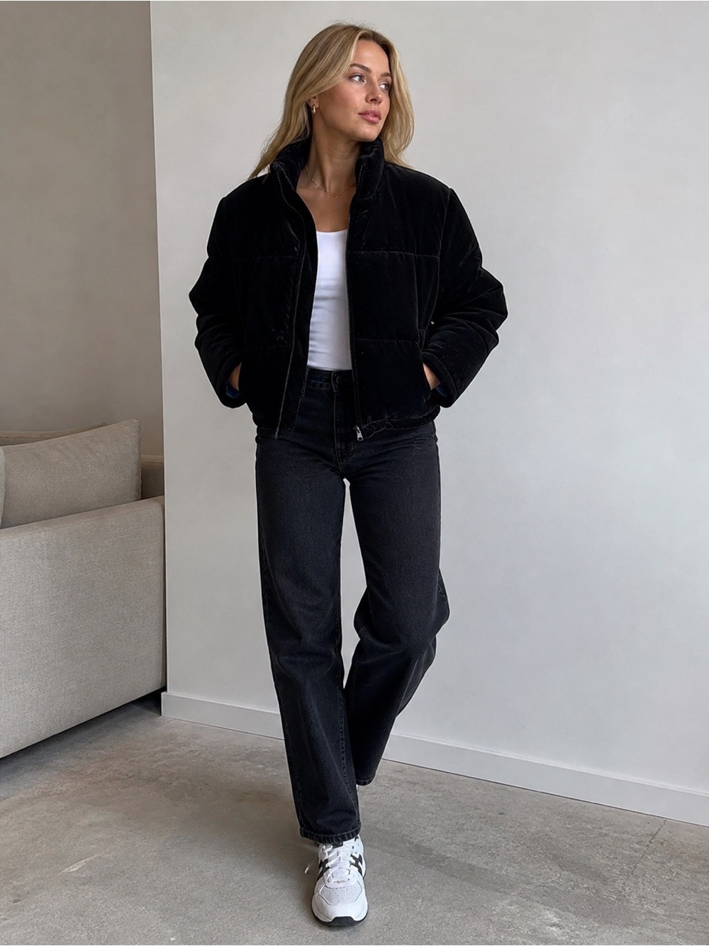 Ralph by Ralph Lauren Puffer Coat Women’s Small Black Velvet Jacket